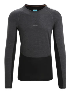 Icebreaker Men's 125 ZoneKnit™ Long Sleeve Crewe Thermal Top JetHeather/Black Clearance