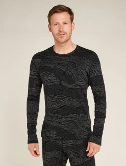 Icebreaker Men's Merino 260 Vertex Long Sleeve Crewe Thermal Top Snow Guide Black/Galaxy Clearance