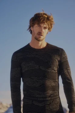 Icebreaker Men's Merino 260 Vertex Long Sleeve Crewe Thermal Top Snow Guide Black/Galaxy Clearance