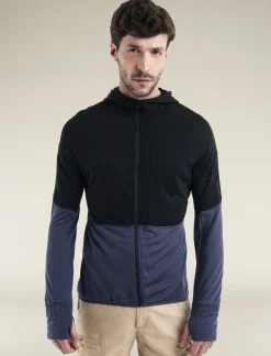 Icebreaker Men's Merino Blend 200 Realfleece™ Descender Long Sleeve Zip Hoodie Black/Graphite New