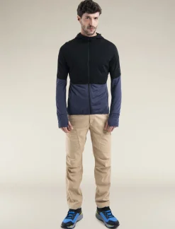 Icebreaker Men's Merino Blend 200 Realfleece™ Descender Long Sleeve Zip Hoodie Black/Graphite New