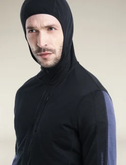 Icebreaker Men's Merino Blend 200 Realfleece™ Descender Long Sleeve Zip Hoodie Black/Graphite New