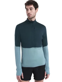 Icebreaker Men's Merino Blend 200 Realfleece™ Descender Long Sleeve Half Zip Jacket FathomGreen/CloudRay Outlet