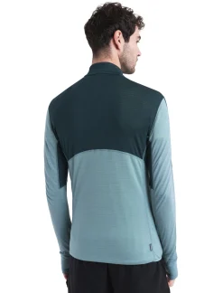 Icebreaker Men's Merino Blend 200 Realfleece™ Descender Long Sleeve Half Zip Jacket FathomGreen/CloudRay Outlet