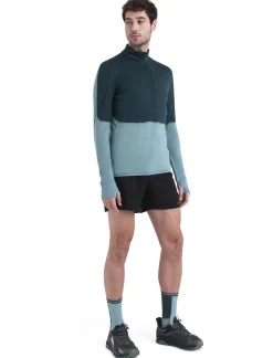 Icebreaker Men's Merino Blend 200 Realfleece™ Descender Long Sleeve Half Zip Jacket FathomGreen/CloudRay Outlet