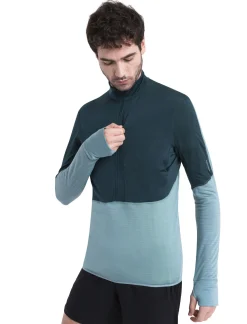 Icebreaker Men's Merino Blend 200 Realfleece™ Descender Long Sleeve Half Zip Jacket FathomGreen/CloudRay Outlet