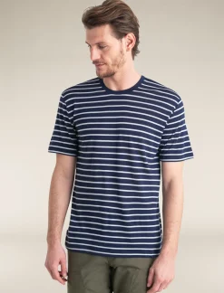 Icebreaker Men's Merino Blend Drayden Short Sleeve T-Shirt Stripe MidnightNavy/Snow Cheap