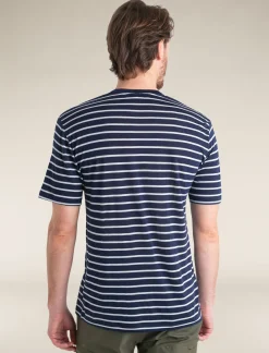 Icebreaker Men's Merino Blend Drayden Short Sleeve T-Shirt Stripe MidnightNavy/Snow Cheap