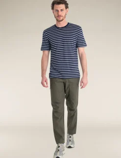 Icebreaker Men's Merino Blend Drayden Short Sleeve T-Shirt Stripe MidnightNavy/Snow Cheap