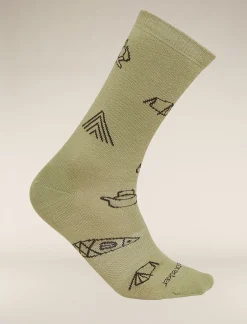 Icebreaker Men's Merino Lifestyle Ultralight Crew Socks Camp Essentials Lichen/Bittersweet Discount