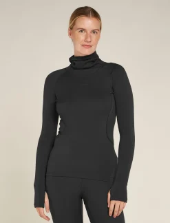 Icebreaker Women's 300 MerinoFine™ Polar Long Sleeve Roll Neck Thermal Top Black Outlet