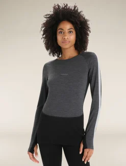 Icebreaker Women's 260 ZoneKnit™ Long Sleeve Crewe Thermal Top JetHeather/Black Best Sale