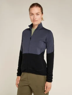 Icebreaker Women's Merino 400 RealFleece™ Descender Long Sleeve Zip Jacket Graphite/Black Store