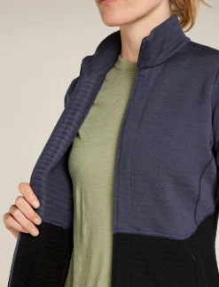 Icebreaker Women's Merino 400 RealFleece™ Descender Long Sleeve Zip Jacket Graphite/Black Store