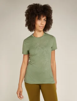 Icebreaker Women's Merino 150 Tech Lite Short Sleeve T-Shirt Winter Floral Lichen Fashion