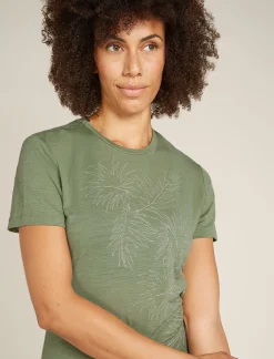 Icebreaker Women's Merino 150 Tech Lite Short Sleeve T-Shirt Winter Floral Lichen Fashion