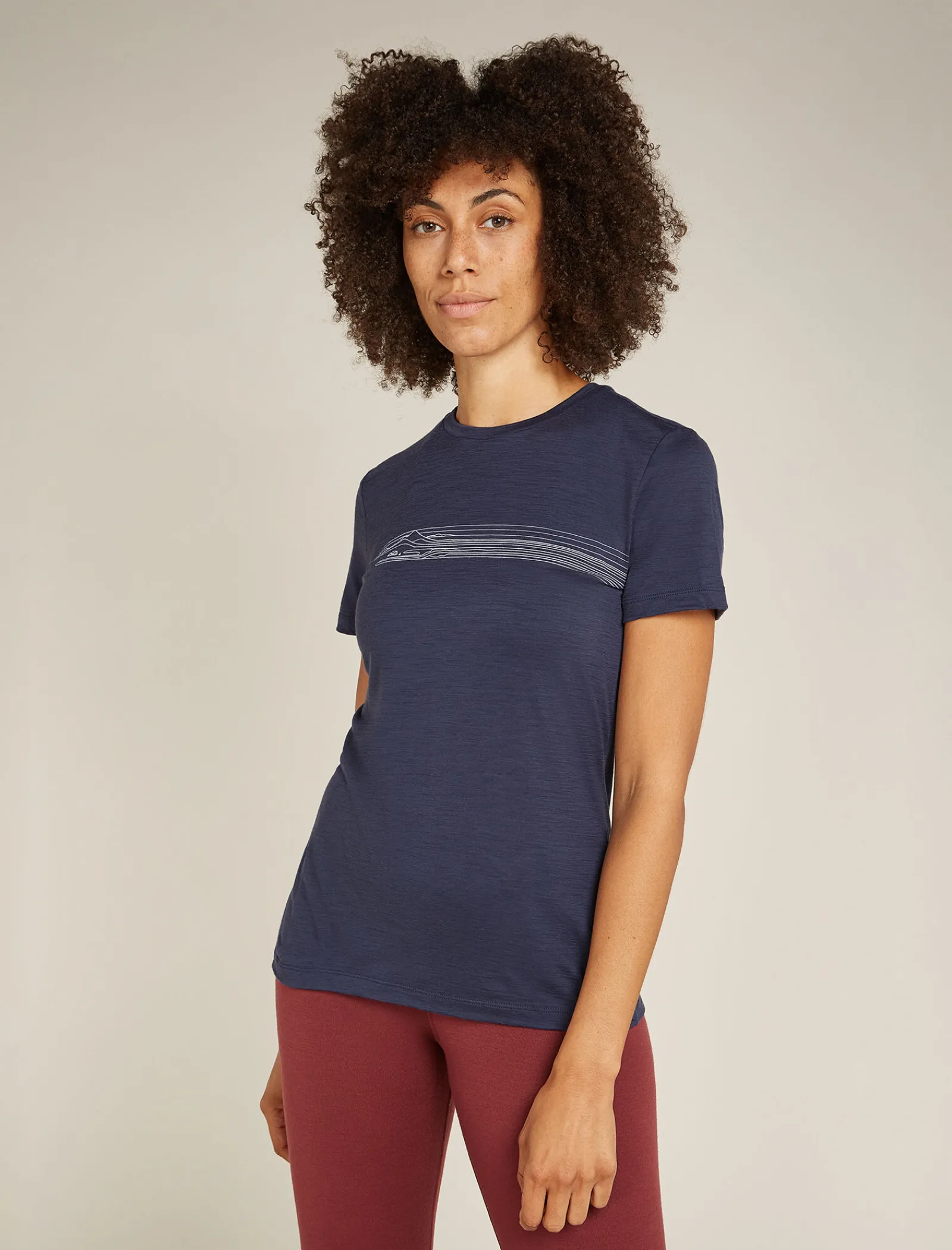 Icebreaker Women's Merino 150 Tech Lite Short Sleeve T-Shirt Camping Lines Graphite New