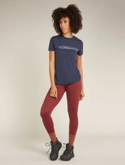 Icebreaker Women's Merino 150 Tech Lite Short Sleeve T-Shirt Camping Lines Graphite New