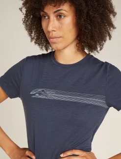 Icebreaker Women's Merino 150 Tech Lite Short Sleeve T-Shirt Camping Lines Graphite New