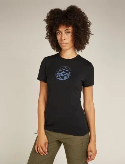 Icebreaker Women's Merino 150 Tech Lite Short Sleeve T-Shirt Camping Circle Black Sale