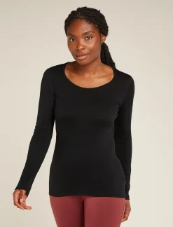 Icebreaker Women's Merino 260 Tech Long Sleeve Scoop Thermal Top Black Flash Sale
