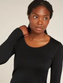 Icebreaker Women's Merino 260 Tech Long Sleeve Scoop Thermal Top Black Flash Sale