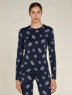 Icebreaker Women's Merino 260 Vertex Long Sleeve Crewe Thermal Top Falling Flakes MidnightNavy/Snow Best Sale