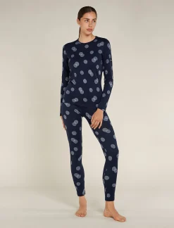 Icebreaker Women's Merino 260 Vertex Long Sleeve Crewe Thermal Top Falling Flakes MidnightNavy/Snow Best Sale