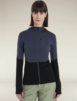 Icebreaker Women's Merino Blend 200 Realfleece™ Descender Long Sleeve Zip Hoodie Graphite/Black Online