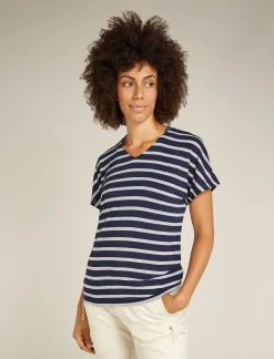 Icebreaker Women's Merino Blend Drayden Reversible Short Sleeve Top Stripe MidnightNavy/Snow Flash Sale