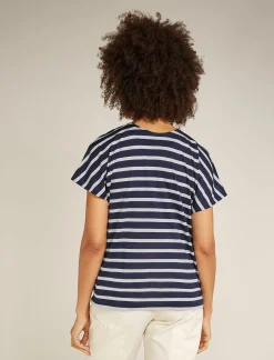 Icebreaker Women's Merino Blend Drayden Reversible Short Sleeve Top Stripe MidnightNavy/Snow Flash Sale