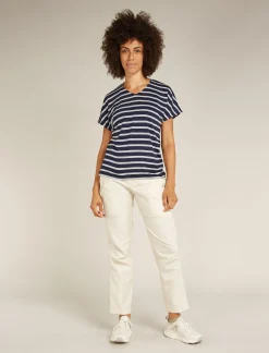 Icebreaker Women's Merino Blend Drayden Reversible Short Sleeve Top Stripe MidnightNavy/Snow Flash Sale