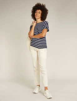 Icebreaker Women's Merino Blend Drayden Reversible Short Sleeve Top Stripe MidnightNavy/Snow Flash Sale