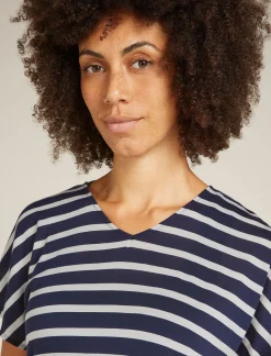 Icebreaker Women's Merino Blend Drayden Reversible Short Sleeve Top Stripe MidnightNavy/Snow Flash Sale