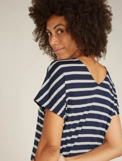 Icebreaker Women's Merino Blend Drayden Reversible Short Sleeve Top Stripe MidnightNavy/Snow Flash Sale